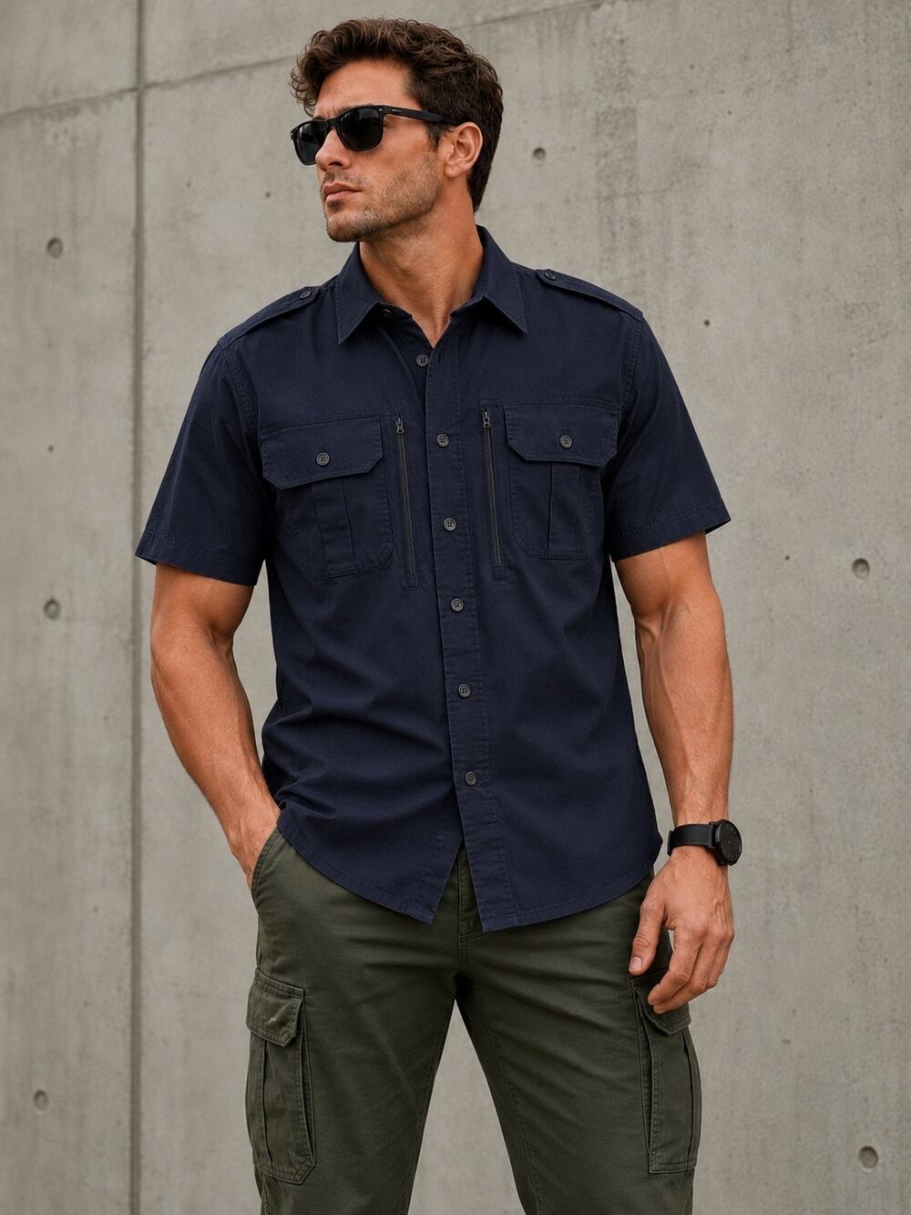 Propper Men’s Tactical Shirt L Dark Blue Short Sleeve Ripstop Zip Front Utility